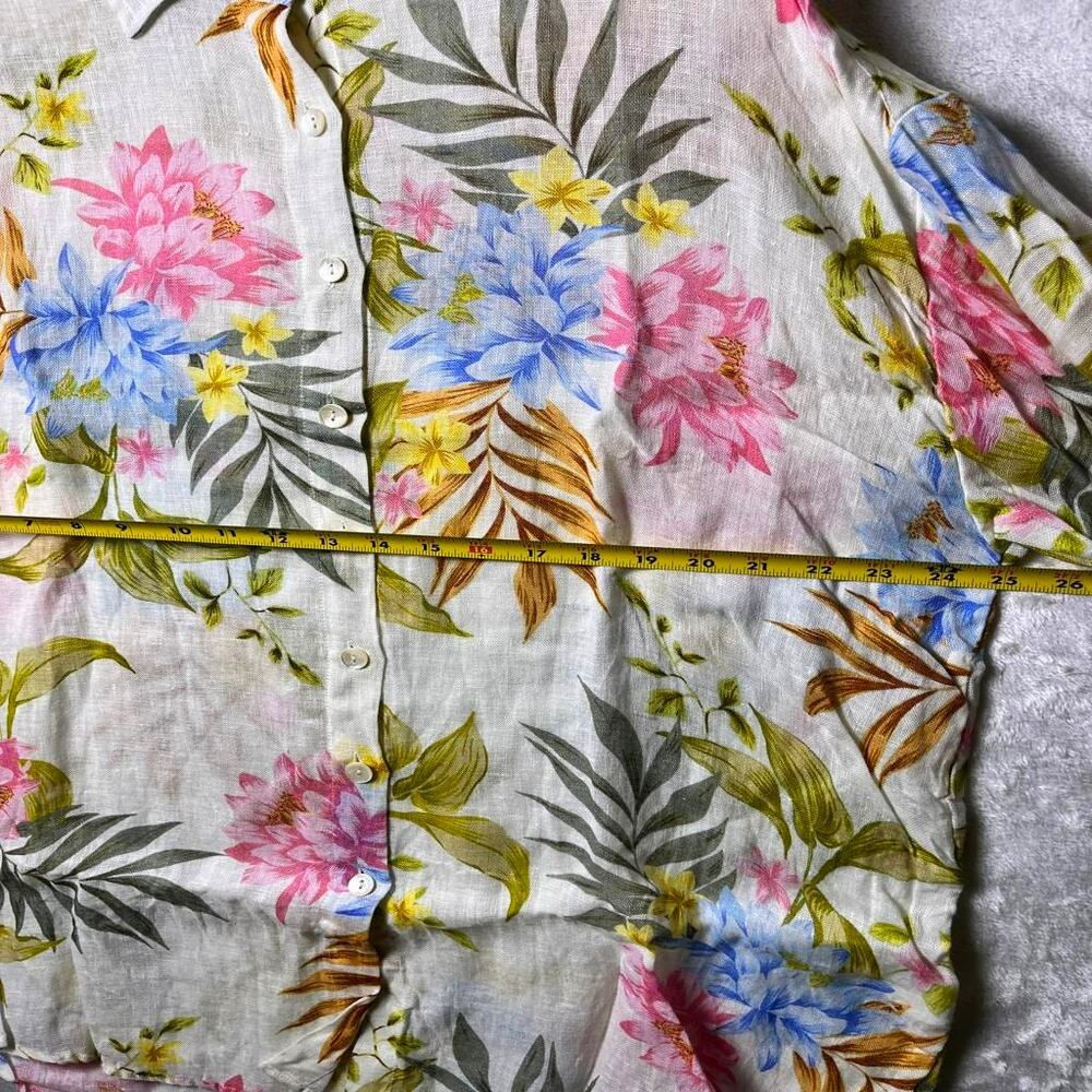 Vitamin A Playa Linen Boyfriend Shirt Women's L Natural Drapey Floral Color Pop - Picture 4 of 5